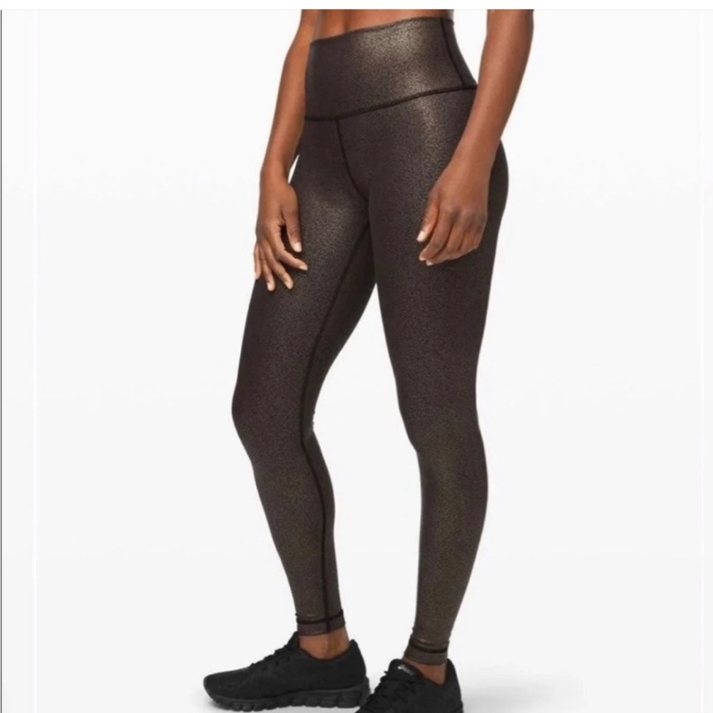 Lululemon Wunder Under 28” Gold Foil Leggings sz 8